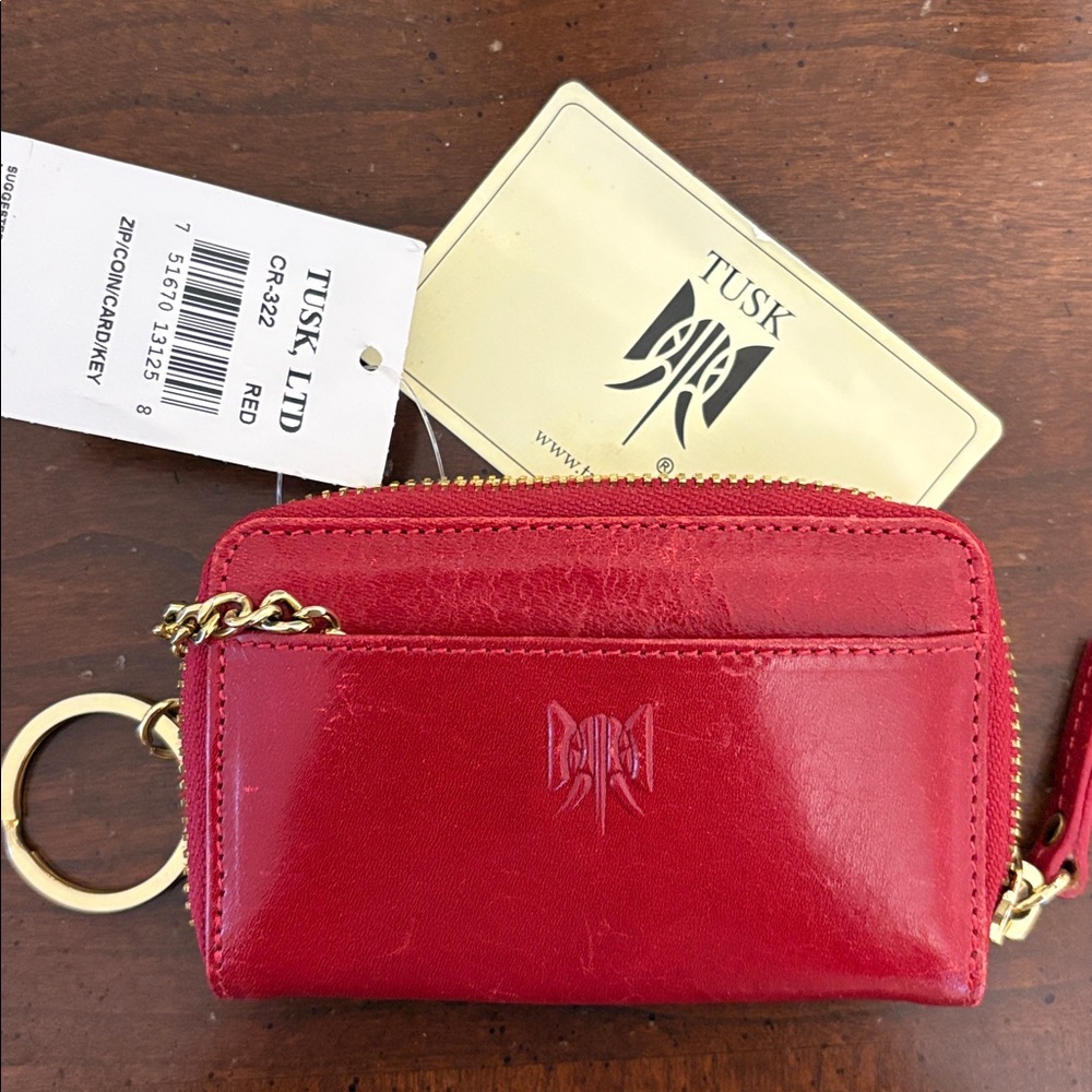 TUSK Red Leather Keychain Wallet